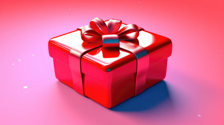 A red gift box with a shiny bow, perfect for any special occasion.の写真素材