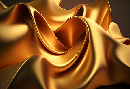 Stunning 3D render of flowing golden waves. Luxurious and elegant abstract art.の写真素材