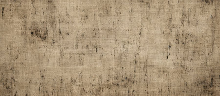 A detailed close-up of a vintage textured canvas. Aged beige linen fabric with a distressed look.