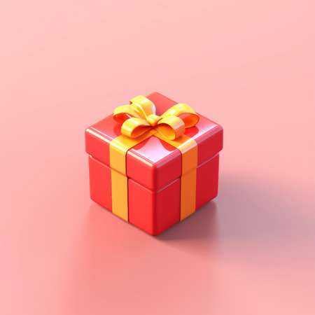 A 3D render of a red gift box with a yellow ribbon. Perfect for holidays!