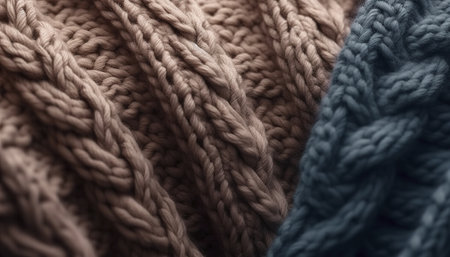Close-up view of two cable-knit fabrics in taupe and slate showing the texture and craftsmanship.