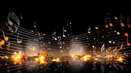 Musical notes ablaze, fiery spectacle, abstract artの写真素材
