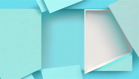 Modern abstract artwork featuring teal and white geometric shapes creating a layered design.