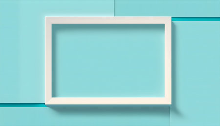 A minimalist image featuring an empty white frame on a teal wall. Perfect for mockups and clean...