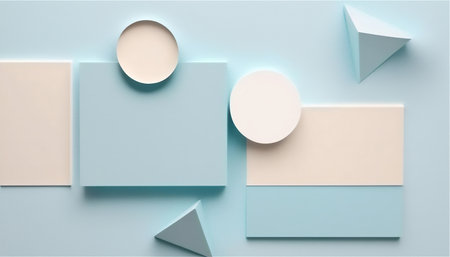 Pastel blue and beige 3D rendered abstract geometric shapes. Minimalist composition