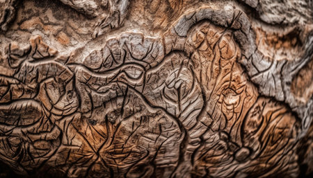 Detailed view of a weathered wood surface. Intricate texture and natural patterns are visible.の写真素材