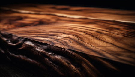 Close-up view of a stunning live edge wood slab, showing its intricate grain and rich texture.の写真素材