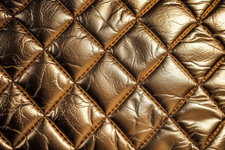 Close-up of a luxurious golden quilted fabric. Rich texture and detail.の写真素材