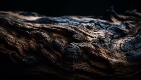 Close-up of dark, charred wood texture. Abstract, rustic, and natural background.