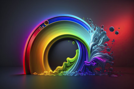 Vibrant digital artwork showcasing a rainbow vortex with liquid-like forms. A mesmerizing blend of color and movement.の写真素材