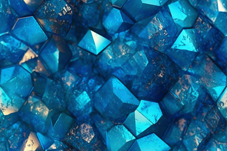 Close-up view of a dense cluster of vibrant blue crystals. The image showcases their sharp edges and...