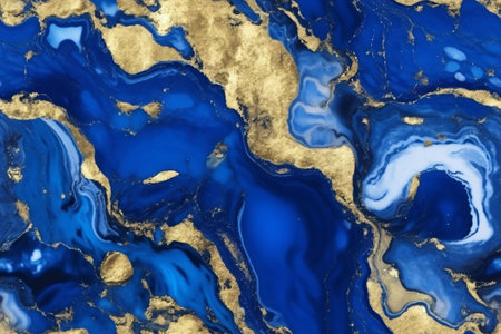 Stunning abstract image featuring a mesmerizing blend of blue and gold, creating a luxurious marble-like texture. Perfect for backgrounds or design projects.の写真素材
