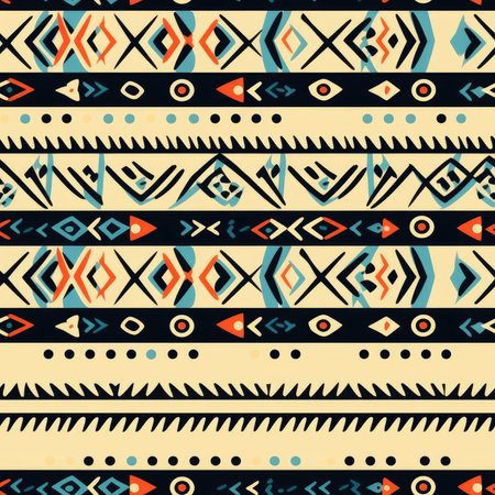 Colorful geometric ethnic pattern. Seamless textile design with tribal motifs.の写真素材