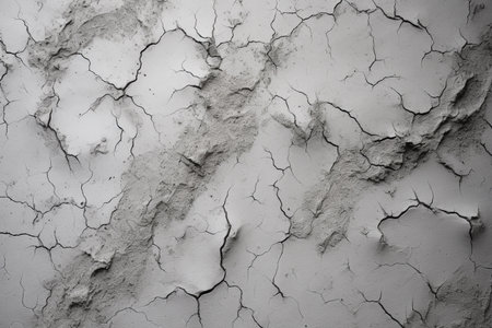 Close-up view of cracked and dry earth, showing texture and drought's impact. Grayscale photography.の写真素材