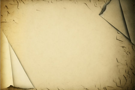 Aged paper texture background. Antique parchment with curled corners. Grunge style.の写真素材