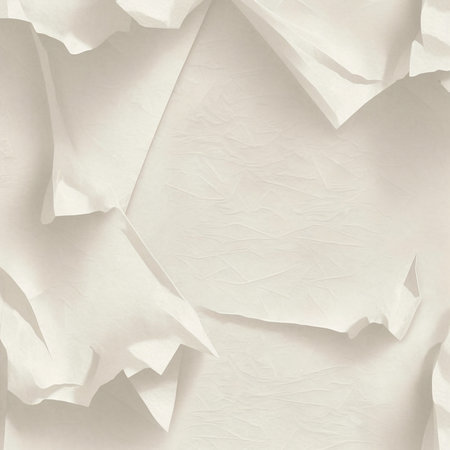 Close-up view of crumpled white paper, showing its texture and folds. Abstract background.の写真素材