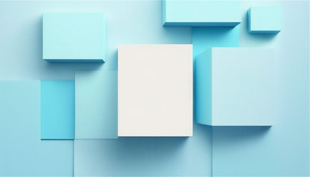 3D rendering of abstract geometric shapes in blue and white. Minimalist and modern design.の写真素材