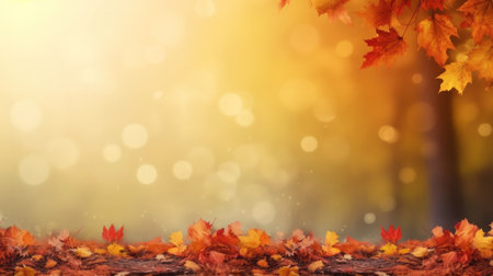 Golden autumn leaves scattered on the ground, creating a serene and beautiful scene.