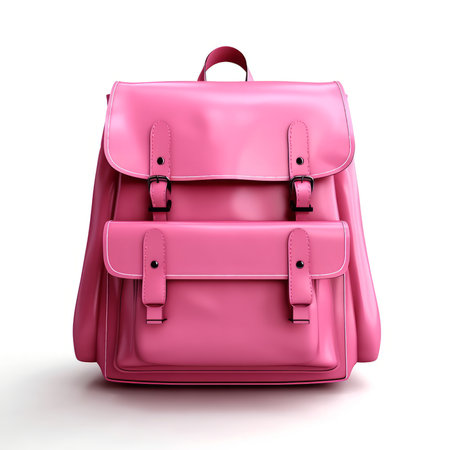 A vibrant pink leather backpack, perfect for school or travel. Stylish and functional.の写真素材