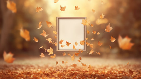 A blank frame surrounded by falling autumn leaves. Perfect for design or autumnal projects.