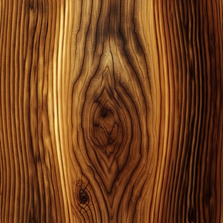 Close-up view of richly toned wood grain showing intricate patterns and textures.の写真素材