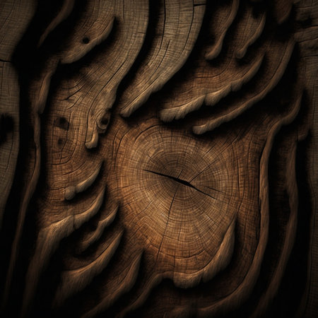 Detailed image of wood grain, showing intricately rings and textures. A study in natural patterns and earth tones.の写真素材