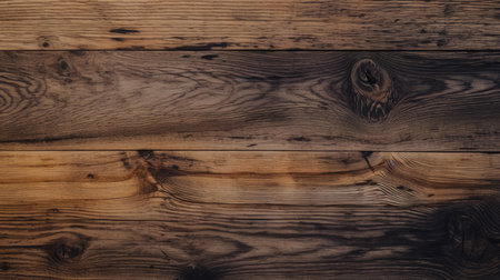 Close-up shot of a rustic wooden texture. Brown and dark tones, natural grain.の写真素材