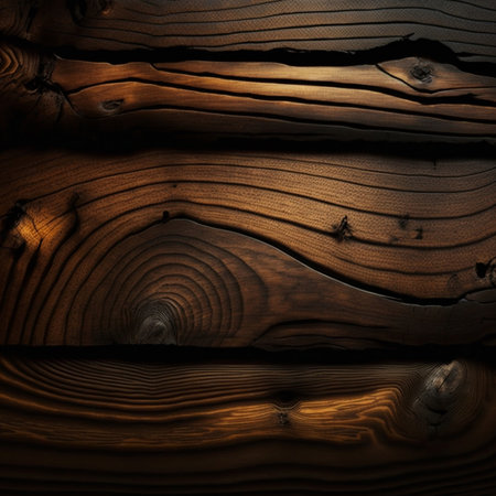 Close-up of dark brown wood texture, showing rich grain patterns.の写真素材