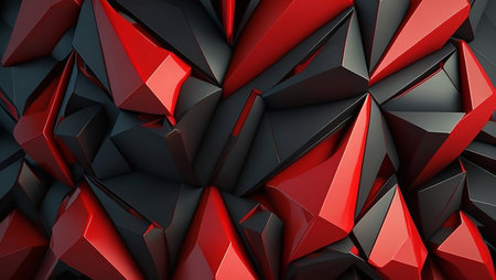 Dynamic abstract artwork featuring red and black polygonal shapes. A digital creation with a modern...