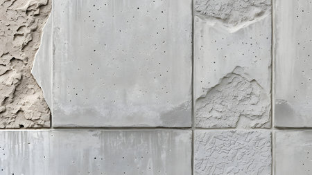 Close-up view of a textured concrete wall, showing its intricate patterns and variations in surface....