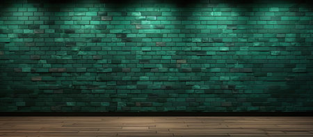 Dark teal brick wall with wooden floor. Perfect for backdrop