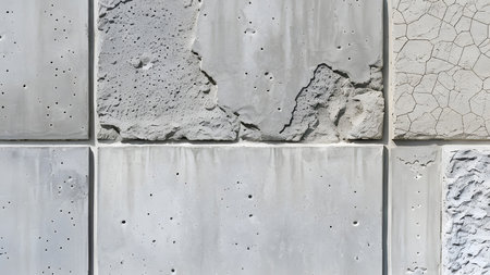 Close-up of a modern concrete wall with various textures and patterns. Great for architectural backgrounds.の写真素材