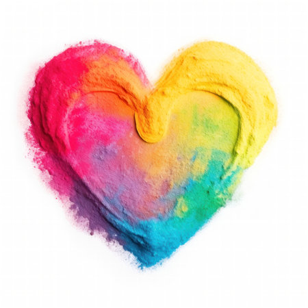 A colorful heart made of powder. Shades of rainbow.の写真素材