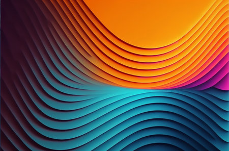 Vibrant digital artwork featuring flowing, layered waves in shades of orange, blue, and purple. A stylish and modern abstract piece.の写真素材