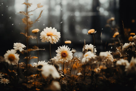 A delicate cluster of daisies bathed in soft light, highlighting their delicate petals and vibrant colors.の写真素材