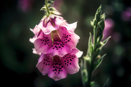 A captivating close-up showcasing the intricate details of a pink foxglove flower. The image...