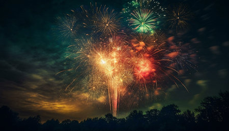 A breathtaking fireworks display lights up the night sky, creating a vibrant and colorful spectacle...