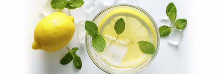 A glass of homemade lemonade garnished with fresh mint and ice. Perfect summer refreshment!