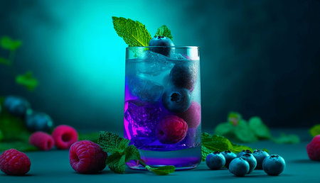 A refreshing drink with blueberries, raspberries, and mint. Perfect summer beverage.