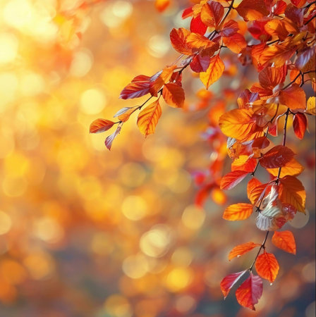 Golden autumn leaves on a branch, showing nature's beauty.