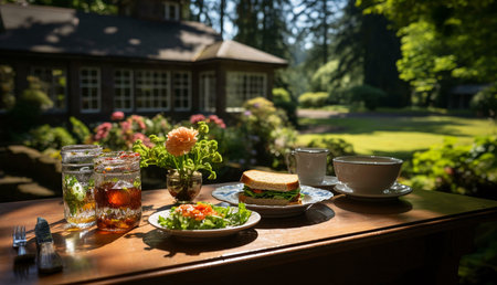 Enjoy a delightful brunch in a serene garden setting. A perfect summer escape.