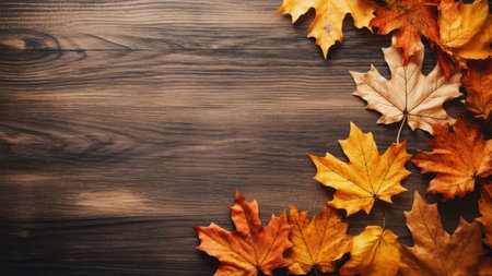 Rustic autumn background with vibrant maple leaves. Perfect for Thanksgiving or fall-themed designs.