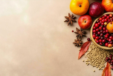 A beautiful autumnal arrangement featuring red apples, cranberries, star anise, and mustard seeds. A...