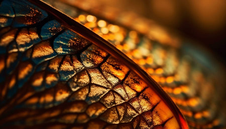 A stunning close-up showcasing the intricate details and vibrant colors of a dragonfly's wing. Macro...