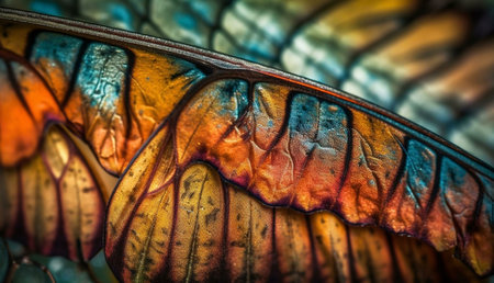 A stunning close-up of butterfly wings, showing vibrant colors and intricately textures. Macro...