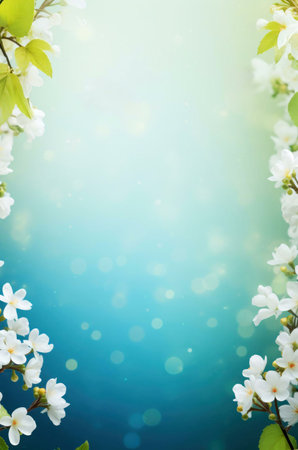 White flowers in full bloom against a soft blue background, showing the beauty of spring.