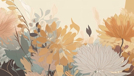 A digital illustration of a bouquet of flowers with a soft color palette and delicate lines.の写真素材