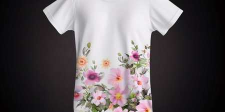 White t-shirt with floral print design.の写真素材