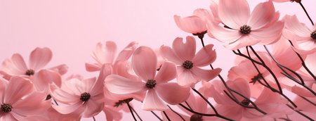 Close-up of soft pink dogwood blossoms against a pale pink backdrop. A dreamy, delicate image.