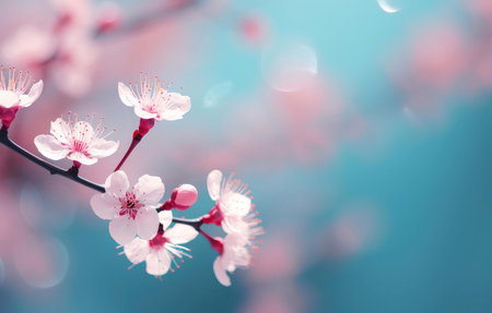 Close-up of delicate pink cherry blossoms. Springtime floral beauty.